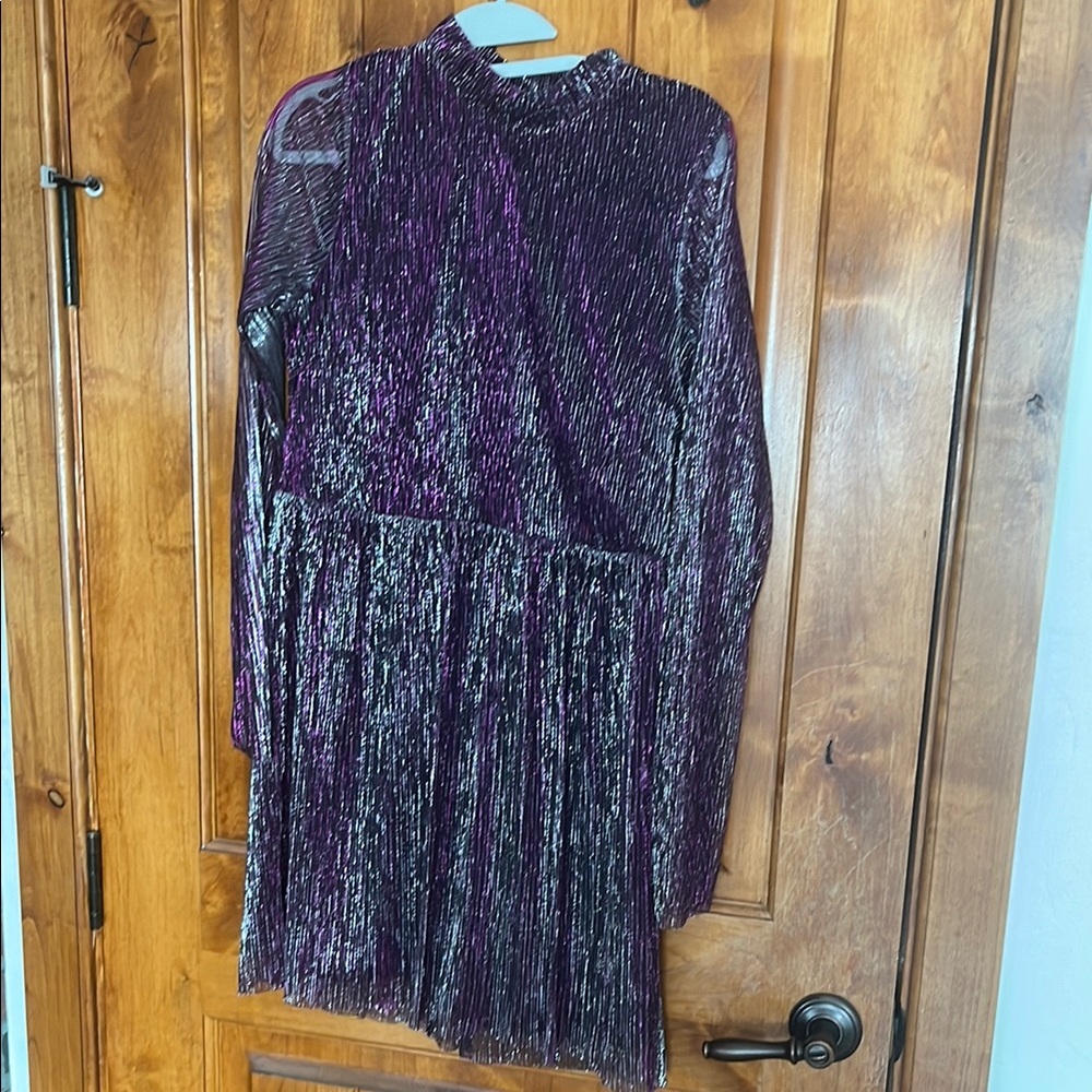 Love Fire Purple Metallic Long Sleeve Dress